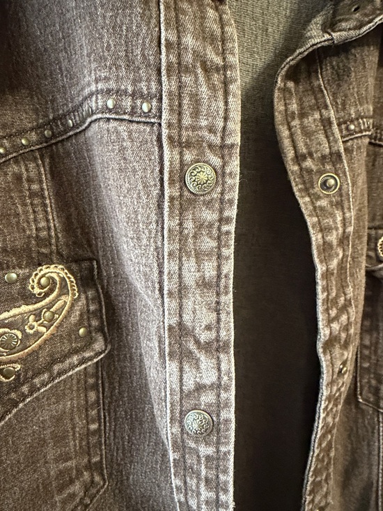 Vintage Brown Denim Jacket Embroidered Paisley floral design - Picture 3 of 6